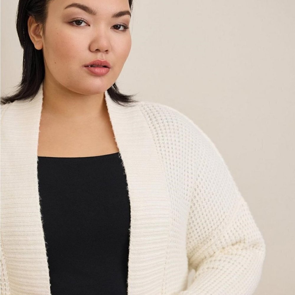 Torrid - Waffle Cardigan Sweater in Ivory - Picture 11 of 13